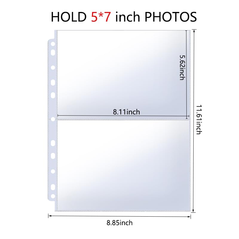 50 Pack 5x7 Photo Sleeves for 3 Ring Binder, Clear Protectors, 200 Pockets