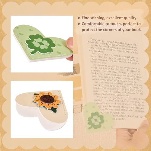 VYRANA 4Pcs Leather Heart Bookmarks - Cute Corner Book Marks Sets for Reading, Floral Read Lover Gifts for Women Men Kids Girl Readers, Pretty Book Markers for Reading, Aesthetic Gifts for Planner - style: Heart Flower