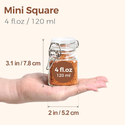 ComSaf Square Small Glass Spice Jars with Airtight Lids 4 oz 6 Pack Pantry - size: 4 fl oz x 6