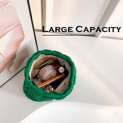 Puffy Quilted Makeup Bag for Women, Cosmetic Bag, Travel Toiletry Organizer Pouch Clutch (green) - color: green