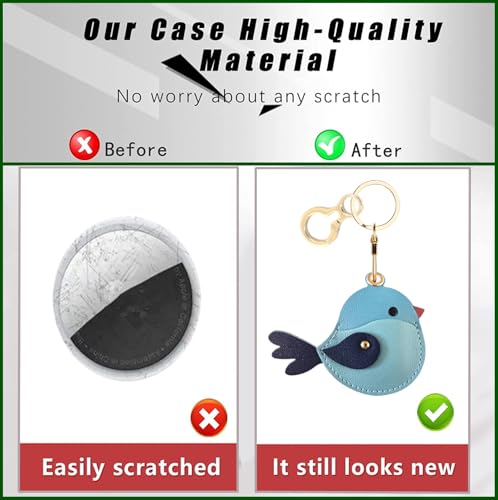 BORKUANA PU Leather Keychain holder Protective Case Compatible with AirTag - color: Bird E