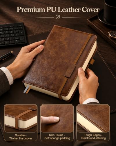 Lined Hardcover Leather Journal Notebook: A4 Journal for Women Men, Brown - color: Brown, size: 8.5"x11"
