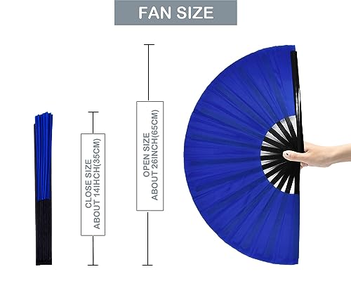Large Rave Folding Hand Fan Clap Fan Popping Fans for Line Dancing, Big Foldable Clacking Fans for Dance Festival, Dancing, Performance - color: Blue