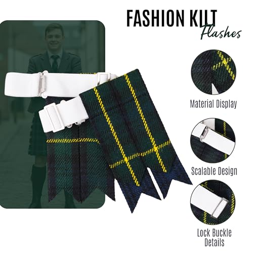 EZE Kilt Flashes for Men with Heavy Buckle Adjusters, Plain & Tartan Kilt Sock Flashes Acrylic Wool - color: Gordon