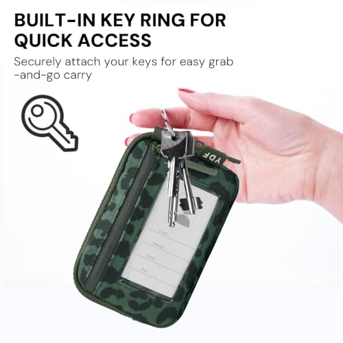 Small Wristlet Wallets for Women with Clear ID Window, Keychain Coin Purse - color: Sage Green Leopard