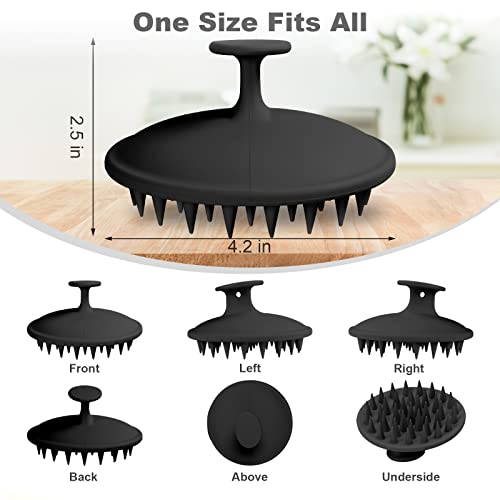 Meartchy Silicone Scalp Massager Shampoo Brush, Scalp Brush for Hair Growth & Dandruff Removal, Hair Scrubber Scalp Stimulator Exfoliator Brush with Soft Bristles for Wet Dry Scalp Care (Black) - color: Black