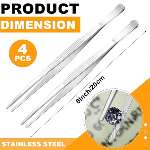 Yaomiao 4 Packs 8 Inch Cooking Tweezers Bar Kitchen Tongs, Silver - color: Silver, size: 8 Inch