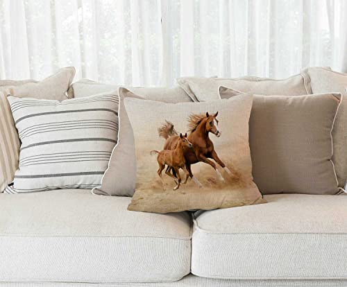 Solekla Animlas Pillow Cover 18x18 Inch Horses and Kids Run in Fields Farm Farmhouse Decorative Throw Pillow Cover Square Cushion Case for Home Sofa Couch Decoration - color: Sl217