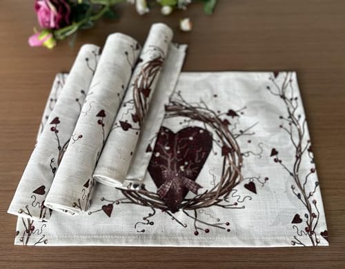 Set of 4 Rustic Country Hearts Placemats 18x13 Inches - color: Heart Placemats