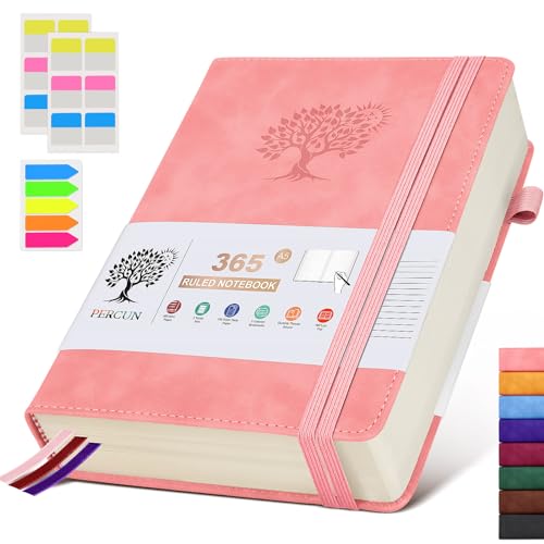 A5 Lined Journal Notebook - 365 Page Leather Journals for Writing Women & Men，Hardcover Notebook with 100Gsm Thick Pages，Daily Diary for Travel, Work，School，Note Taking，College Ruled (5.9" x 8.5") - color: Pink, size: A5