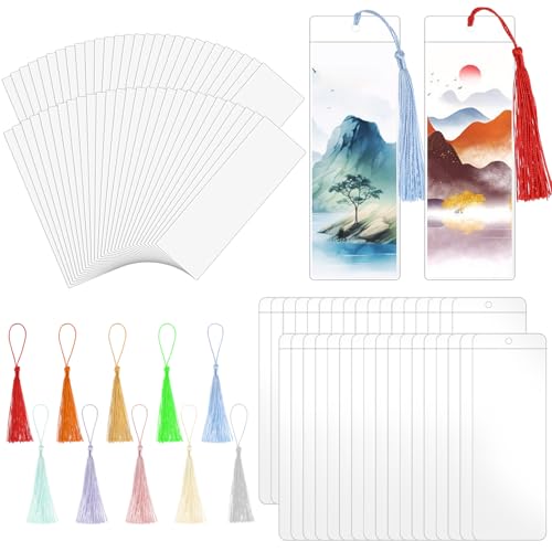 120 Sets Blank Kraft Paper Bookmarks Kit with Tassels and PVC Sleeves - color: White/120pcs