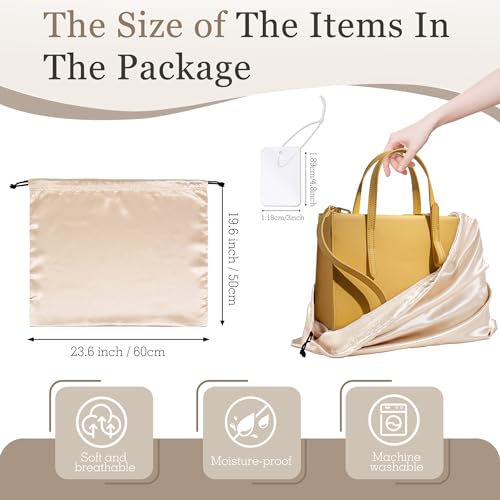 Vonty Beige Satin Dust Bags 3 Pack Drawstring Pouch for Purse, 23.6x19.6in - color: Beige, size: 23.6 x 19.6
