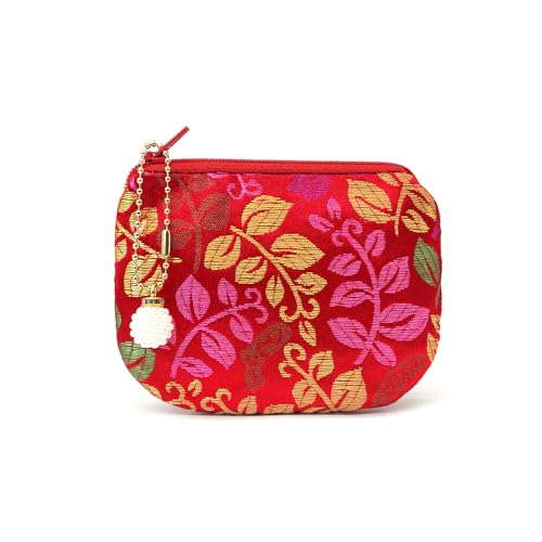 Handmade Women Coin Purse Brocade Zipper Wallet Rosary Pouch Silk Jewelry Bag - RedPro - color: RedPro