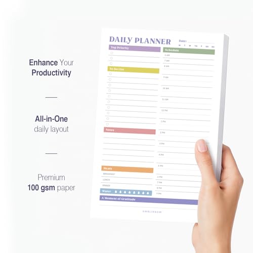 Daily Planner Notepad, 5.5 x 8.5" Tear-Off Pad – 70 Undated Sheets Focus-Enhancing Desktop Organizer with Hourly Schedule, To-Do List for Work, School (White, Colorful, 1 Pack) - size: Colorful, 1 Pack
