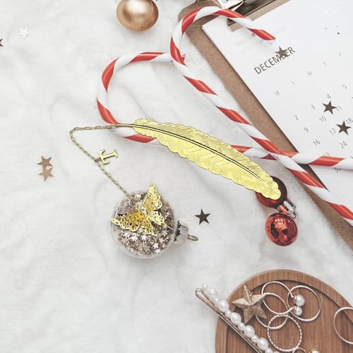 Initial Letter and Butterfly Charm Metal Feather Bookmark (Gold-T) - style: Gold-T