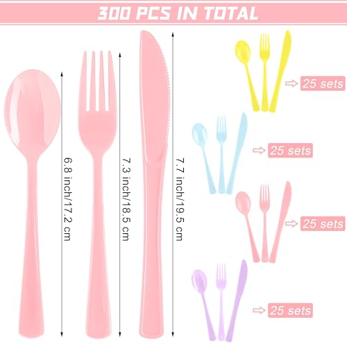 Kochorie 300 Pcs Pastel Plastic Silverware, Heavy Duty Plastic Cutlery Set - color: Macaron