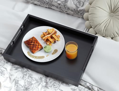 Fibogollo Set of 2 Bamboo Serving Trays with Metal Handles(Black) - style: Black-Medium and Large Set