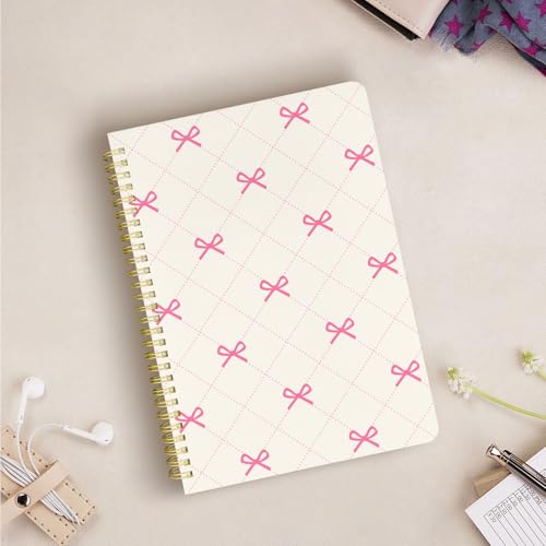 Cute Spiral Notebook Lined Journal B5 Note Book with Pocket, Bow - color: Small Bow