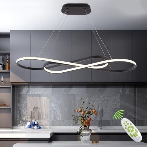 Led Pendant Light, Modern Chandelier,Dimmable Black Led Chandelier for Dining Room Light Fixture Over Table Modern Kitchen Island Lighting with Remote,Height Adjustable Ceiling Lamps - color: Black, size: 39.37in