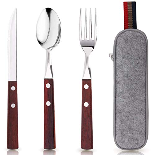 PREMIUM Stainless Steel Travel Utensils Set with Case, 3pc Full Size Fork