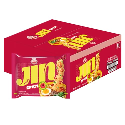 OTOKI Jin Ramen Spicy Korean Instant Ramen, 13-Hour Simmered Beef Bone Broth, Bold Spicy Flavor, Ready in 4 Minutes, 4.23 oz (Pack of 18)