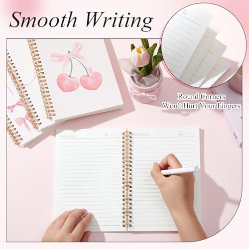 4 Pack Pink Bow Notebooks for Teen Girls & Women, Cute School Supplies, A5 - color: Pink, style: Bow Style