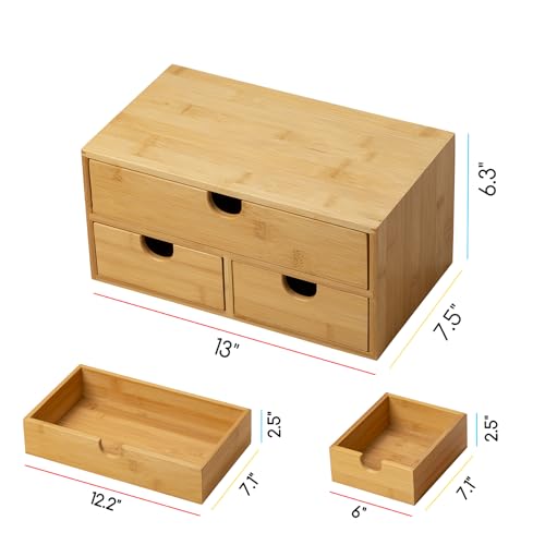 MEEDEN Bamboo Desk Organizer with Drawers: Desktop Storage Container - color: 3 Drawers