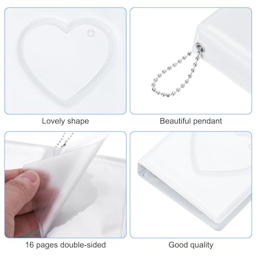 PATIKIL 3 Inch Mini Kpop Photocard Binder 2.5"x3.5" Album with 32 Pockets Small Bookshelf Love Heart Picture Holder Book for Collection, White - color: White