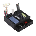 Leather Desk Organizer With Drawers, Home Cosmetics Organizer, Phone Remote Organizer, Drawer Plus Divider & Tray (black) - color: black
