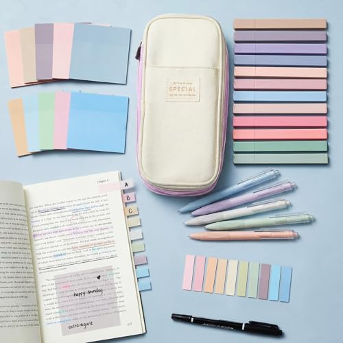 Jutom 39 Pcs Aesthetic Book Annotation Kit,Purple,Cute Style - color: Purple Beige, style: Cute Style
