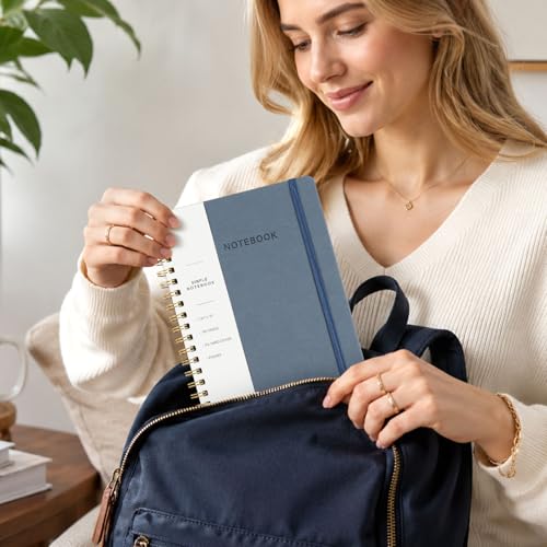 Spiral Notebook - 7.24" x 10" College Ruled Journal with Inner Pockets and 180 Pages, PU Leather Cover Business Journal, Twin-Wire Binding Notebook Perfect for Office & Home School Supplies ReefBlue - color: 001-Reef Blue-1pack, size: B5-180 pages