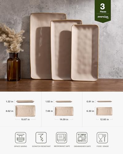 Famiware Serving Platters Set of 3 Sizes - Rectangular, Cinnamon Brown - color: Cinnamon Brown
