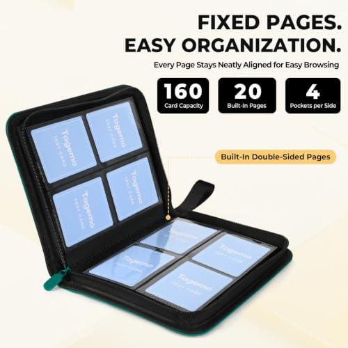 4 Pocket Card Binder, 160 Pockets Mini Trading Card Binder with Side Loading Pockets, Zip Closure and Water-Resistant Diamond-Textured Cover for TCG and Sports Cards - color: Teal Green, size: 4-Pocket