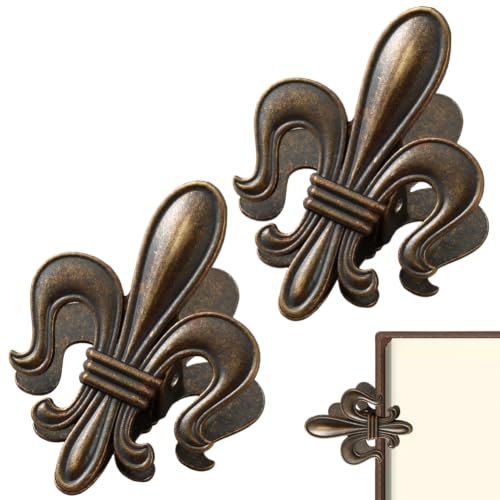 CRASPIRE 2Pcs Vintage Journal Clips Fleur De Lis Page Holder Antique Bronze - style: Fleur De Lis