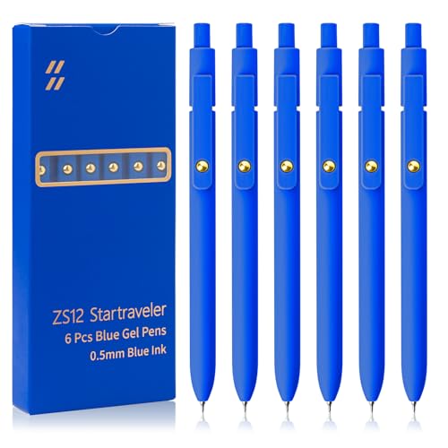 UIXJODO Blue Pens, 6 Pcs Blue Ink Pens Fine Point Smooth Writing Pens, 0.5mm Colored Ink Gel Pens for Journaling Note Taking, School Supplies Gifts for Women (6 Pcs Gold Blue - Blue Ink) - color: 6 Pcs Gold Blue - Blue Ink
