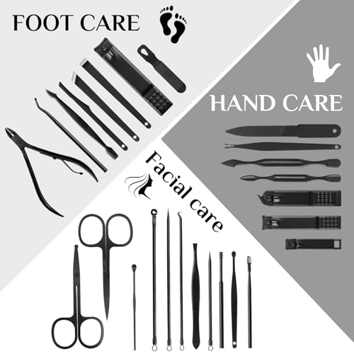 MINKINH Manicure Set Professional Nail Clipper Kit-26 Pieces for Men, Black - color: Black