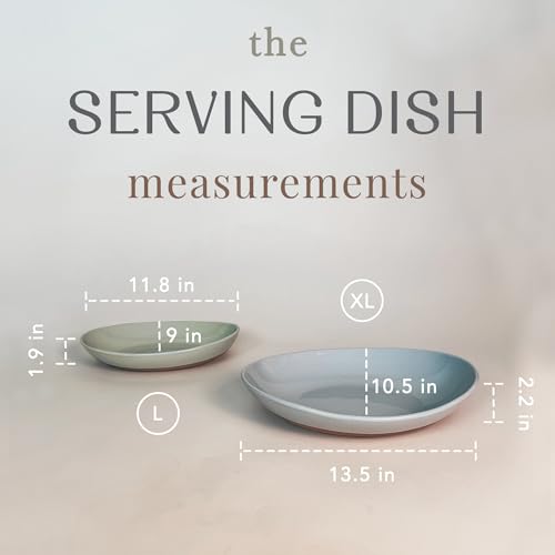 Mora Ceramic Large Serving Bowls- Set of 2 Oval Platters for Entertaining. Modern Kitchen Dishes for Dinner, Fruit, Salad, Turkey, etc. Oven, Dishwasher Safe, 55/35 oz, 13.5" / 11.8" - Neutrals - color: Assorted Neutrals, size: XL & L