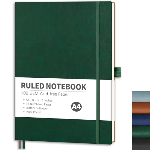 RETTACY Lined Journal Notebook, 96 Numbered Pages, A4 Size (8.5'' x 11'') - color: Dark Green, style: Lined