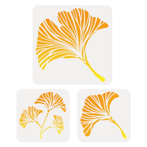 3 Pack Chinese Ginkgo Leaf Stencils for Painting on Wall 11.8 x 11.8 Inch Reusable Plastic Leaf Craft Stencil for Painting on Wood Fabric, DIY Home Decor Stencil - style: Ginkgo Leaf A