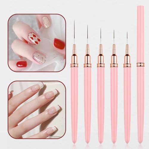 Metallic Nail Art Brushes Superfine Brush 5 Pcs Kit Professional Nail Liner Brush Nail Details Brush Nail Painting and Drawing Liner Brush for Nail Salons - color: g-5pcs