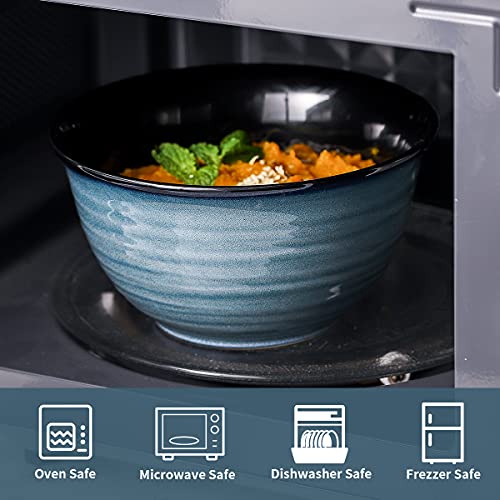 HASENSE Soup Bowls for Kitchen, 40 Ounce Large Cereal Bowls, 7 Inch Ceramic Serving Bowls for Salad Pasta Soup Popcorn, Dishwasher & Microwave Safe, Set of 4(Blue) - color: Blue, size: 40 Ounce