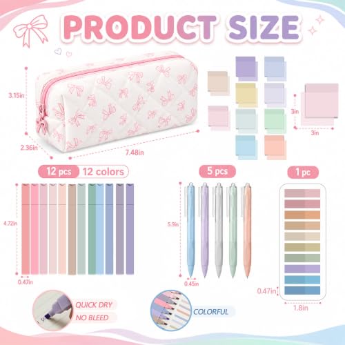Jutom 39 Pcs Aesthetic Book Annotation Kit,Pink,Bow Style - color: Pink, style: Bow Style