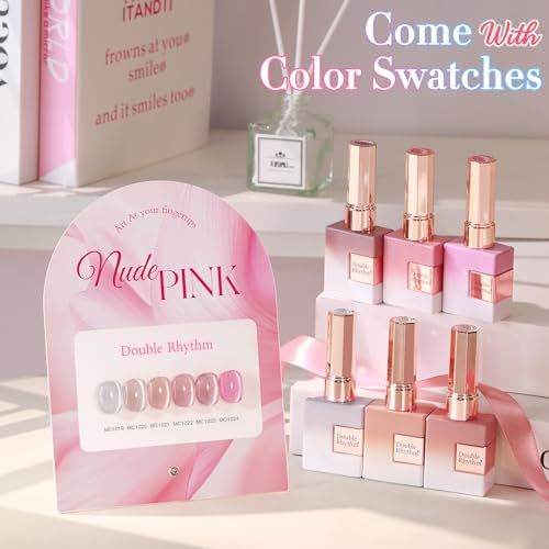 Double Rhythm Cat Eye Gel Nail Polish Set of 6 Same Color Same Bottle 0.5 Oz Shimmer Glitter with Magnet Holographic Reflective Magnetic UV Nail Polish Kit at Home (Silver Nude Pink-T6-42) - color: Light Pink