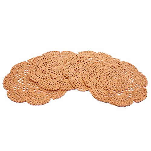 Phantomon 8 Inch Doilies Crochet Round Lace Doily Handmade Placemats 100% Cotton Crocheted Coasters, Pack of 4 (Yellow) - color: Yellow