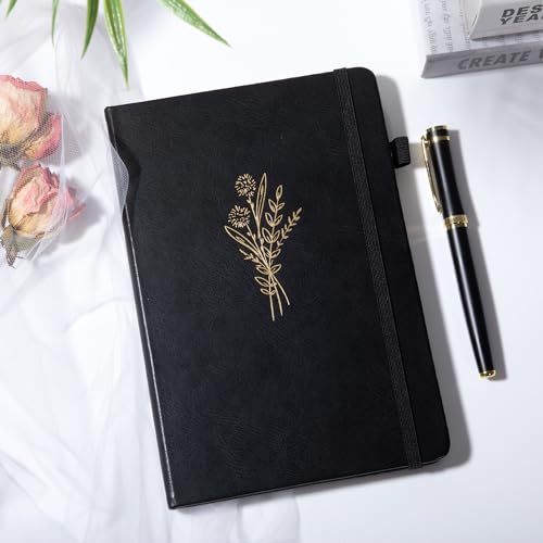 Lined Journal Notebook for Women Cute Leather Journals for Writing - color: Black