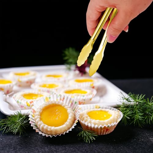 8PCS Gold Metal Tongs, 9" Stainless Steel Serving Tongs, Small Kitchen Accessories for Appetizer, Ice, Sugar Cube, Salad, Toaster, Desserts (Gold, 9 INCH) - size: 9 INCH