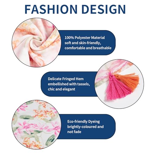 QIUTIMIY Scarf for Women Lightweight Soft Floral Leopard Printed Scarves Fall Winter Fashion Shawl Wrap with Fringe - color: Flower-pink Orange