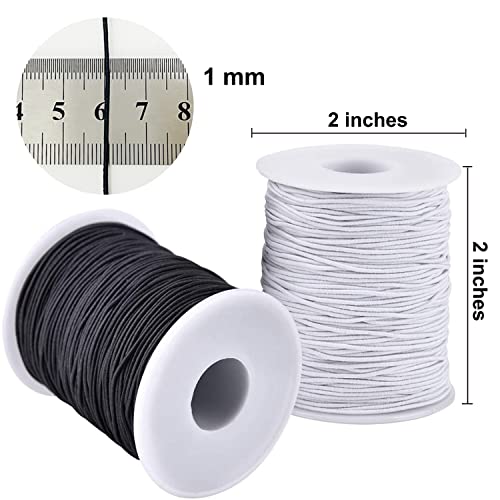 LUSTEMBER Stretchy String for Bracelets, 4 Rolls 1 mm Sturdy Elastic String Elastic Cord for Jewelry Making, Necklaces, Beading (2 Black+ 2 White) - size: 2 Black+2 White