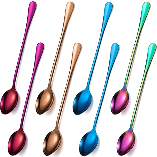8 Pcs Long Handle Tea Spoon, Stainless Steel Mixing Spoon, Popular Style - style: Popular Style