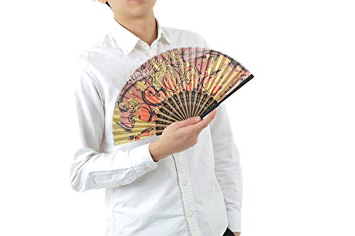 Terra Distribution Folding Fan [Japan Import] Hand Fans for Women Foldable, Japanese Fan, Unique Design, Handmade Bamboo, Silk Fan, 8.6" (22cm), Abanicos de Mano (740 (Phoenix, Dragon)) - color: 740 (Phoenix, Dragon)